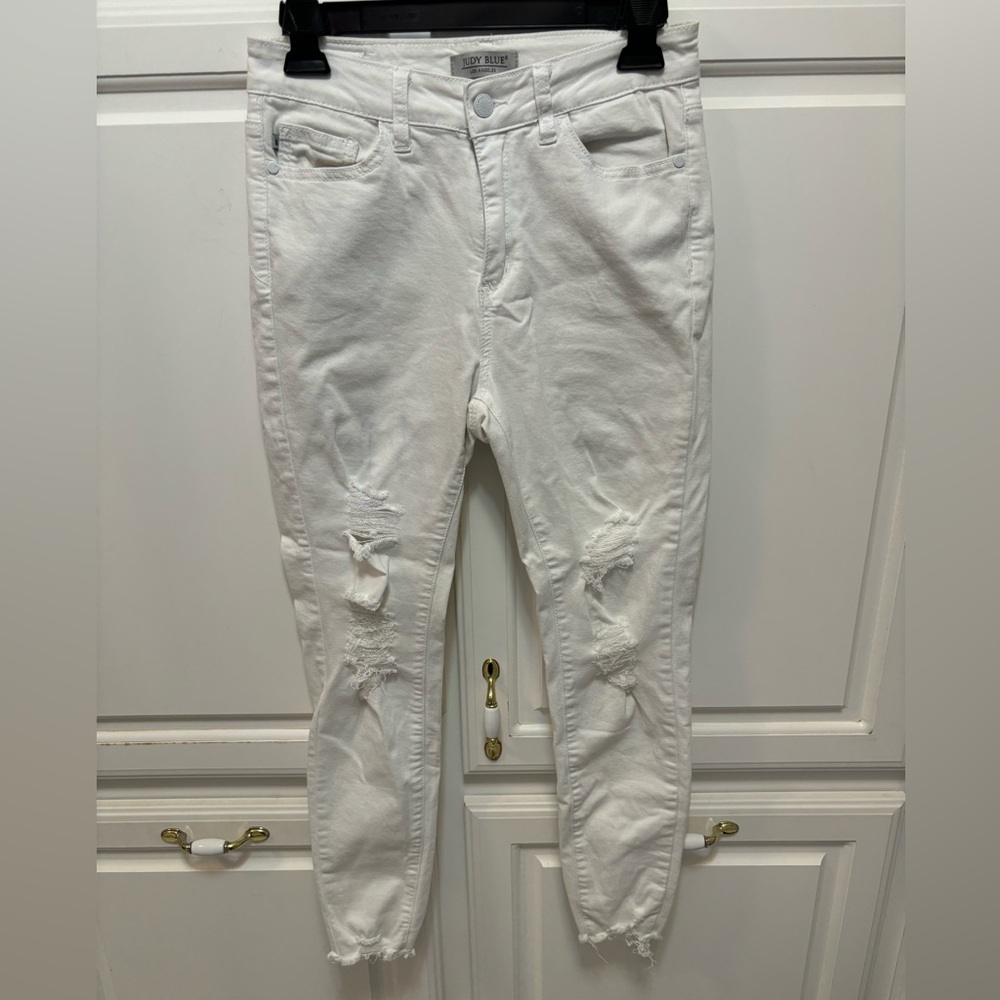 Judy Blue Skinny Distressed White Denim Jeans Junior’s Size 5/27